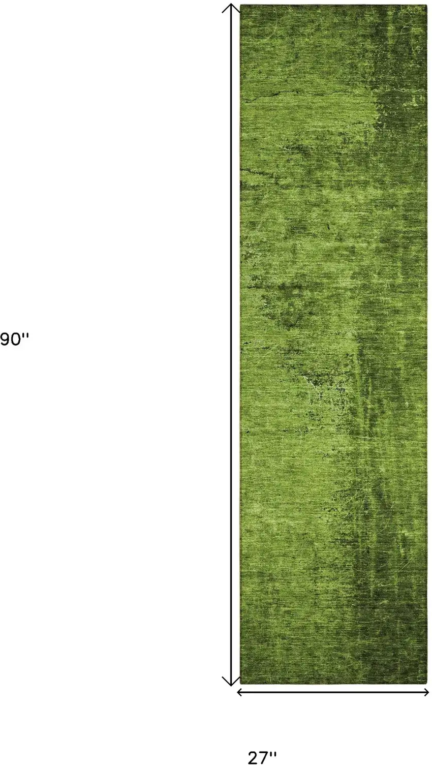 Green Abstract Washable Non Skid Indoor Outdoor Runner Rug Photo 3