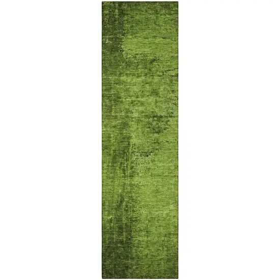 Green Abstract Washable Non Skid Indoor Outdoor Runner Rug Photo 4