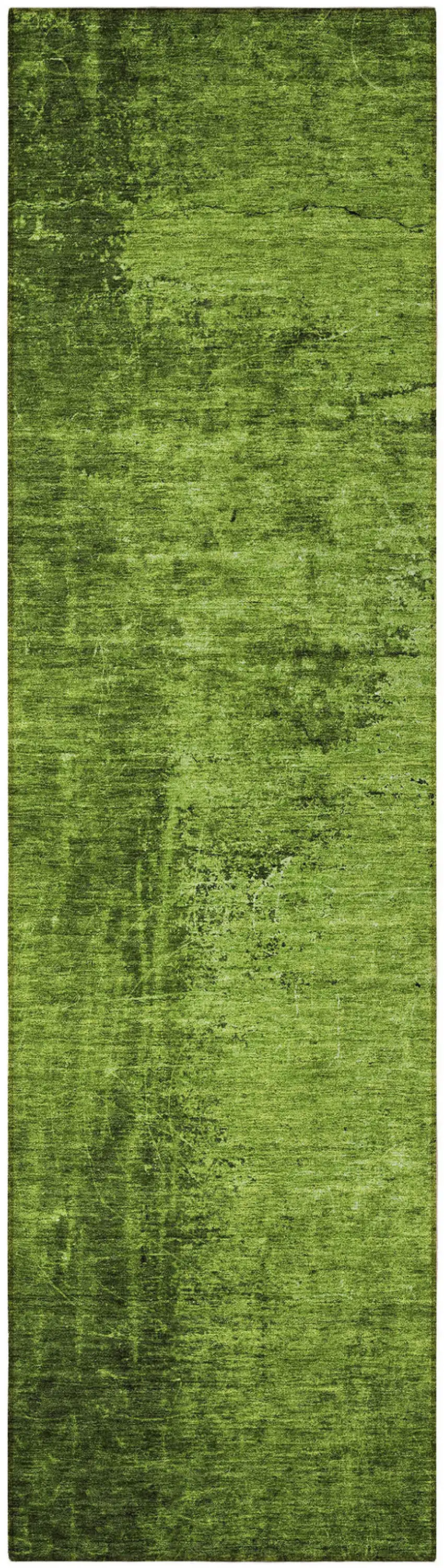 Green Abstract Washable Non Skid Indoor Outdoor Runner Rug Photo 4