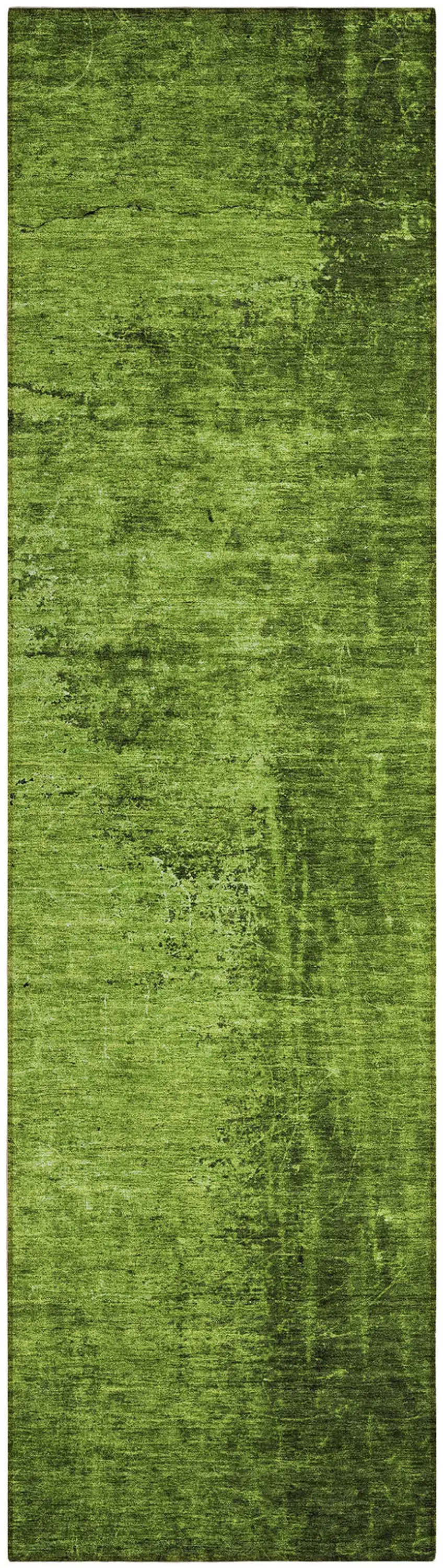 Green Abstract Washable Non Skid Indoor Outdoor Runner Rug Photo 2