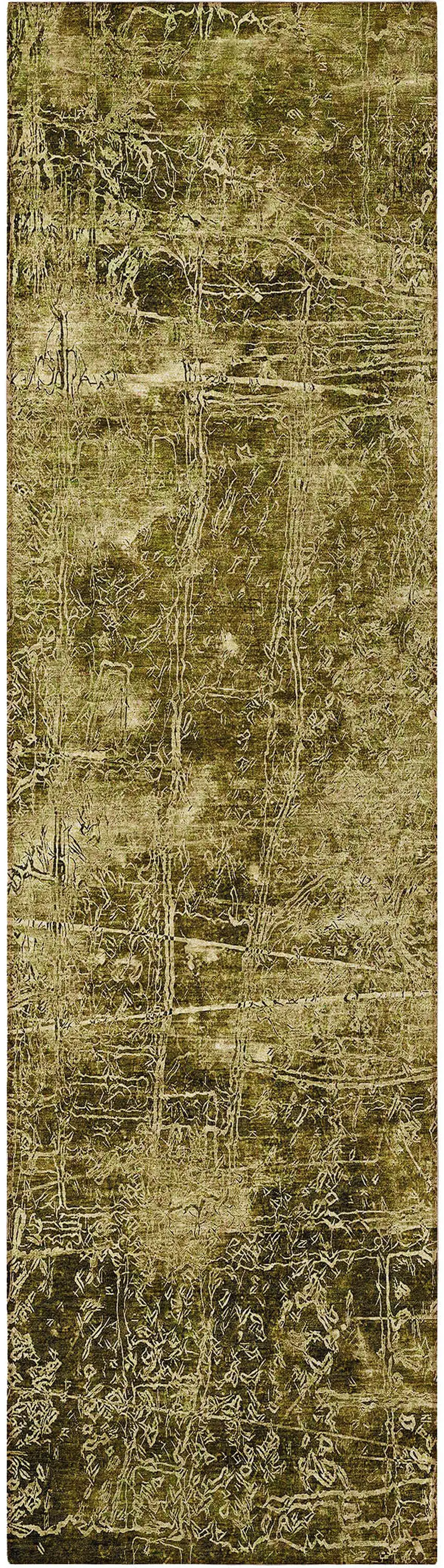 8' Runner Green Abstract Washable Non Skid Indoor Outdoor Runner Rug Photo 5