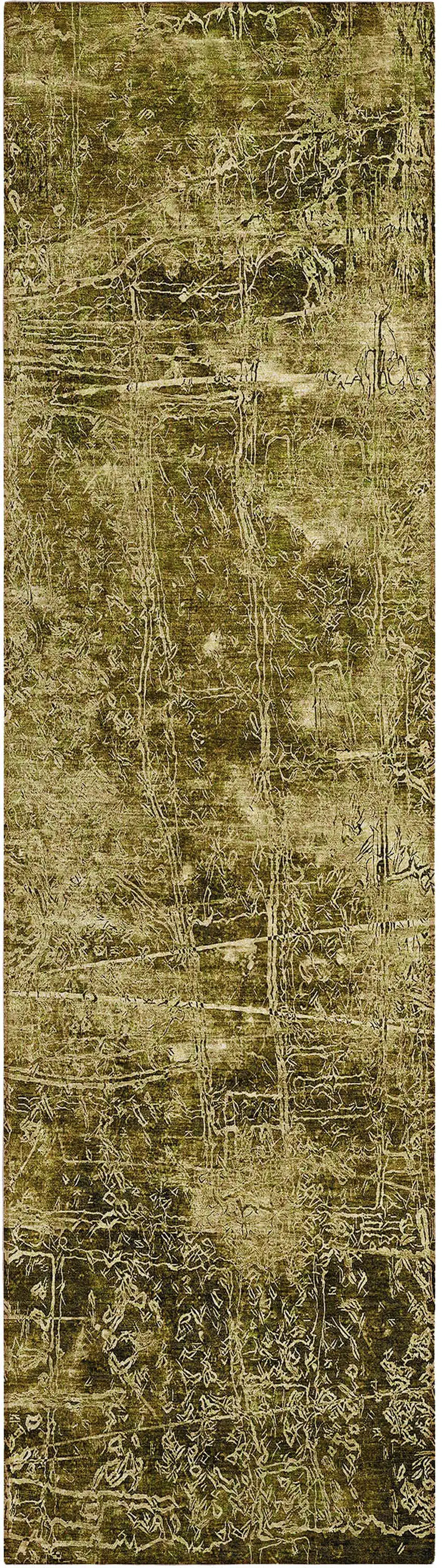 Green Abstract Washable Non Skid Indoor Outdoor Runner Rug Photo 2