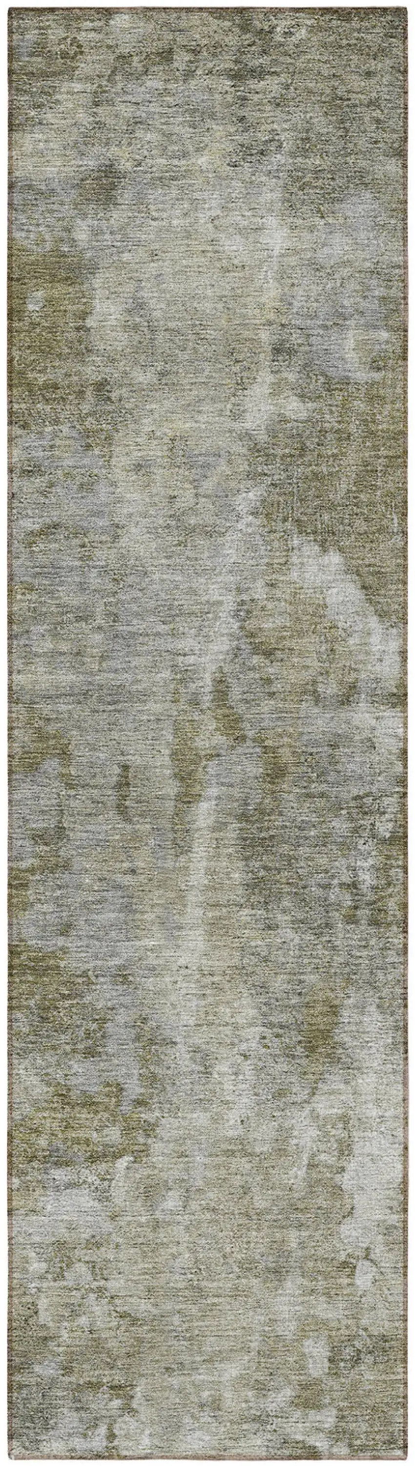 Green Abstract Washable Non Skid Indoor Outdoor Runner Rug Photo 4