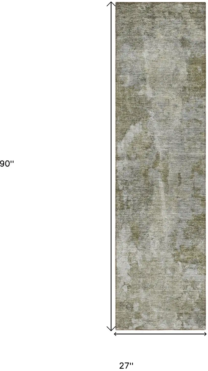 Green Abstract Washable Non Skid Indoor Outdoor Runner Rug Photo 3