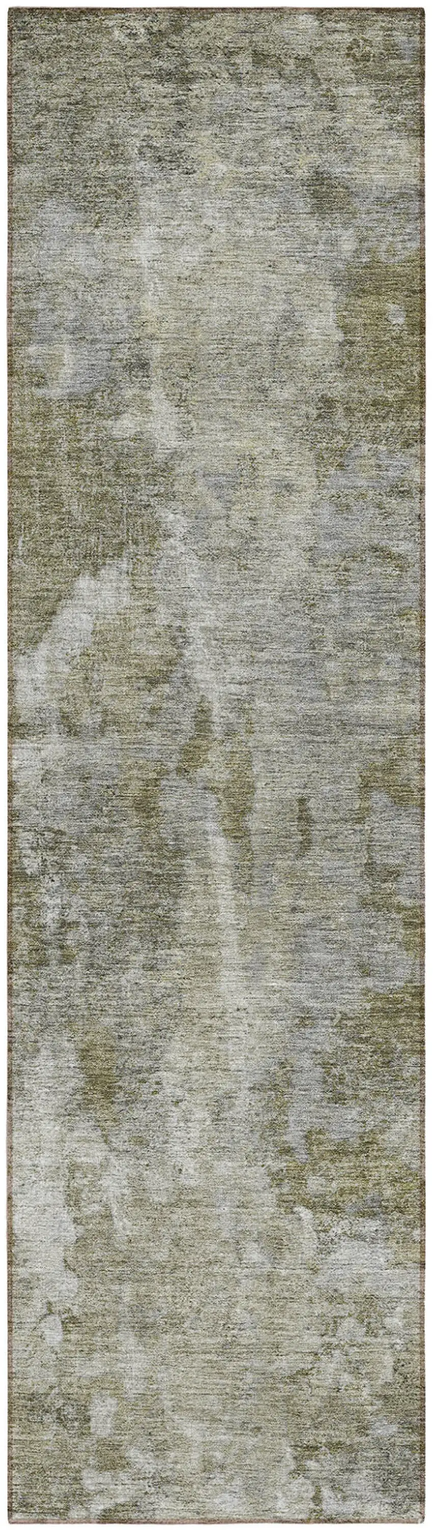 Green Abstract Washable Non Skid Indoor Outdoor Runner Rug Photo 2