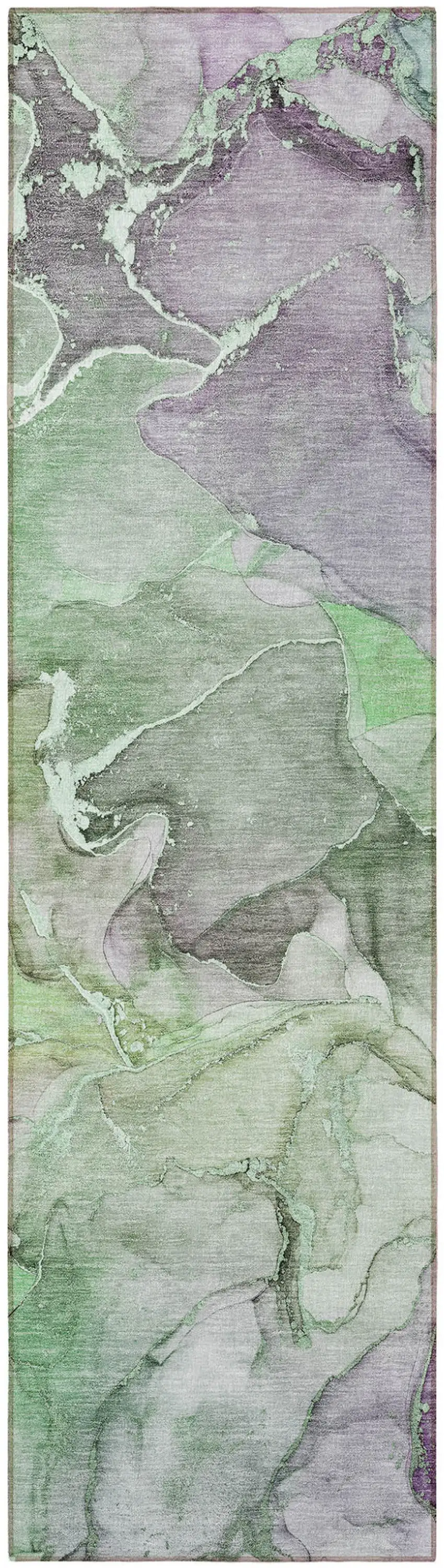 Green Abstract Washable Non Skid Indoor Outdoor Runner Rug Photo 5