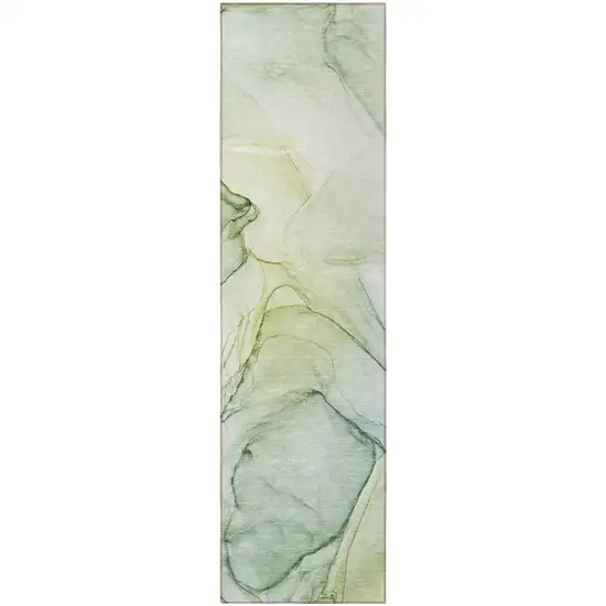 Green Abstract Washable Non Skid Indoor Outdoor Runner Rug Photo 5