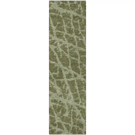 8' Runner Green Abstract Washable Non Skid Indoor Outdoor Runner Rug Photo 4