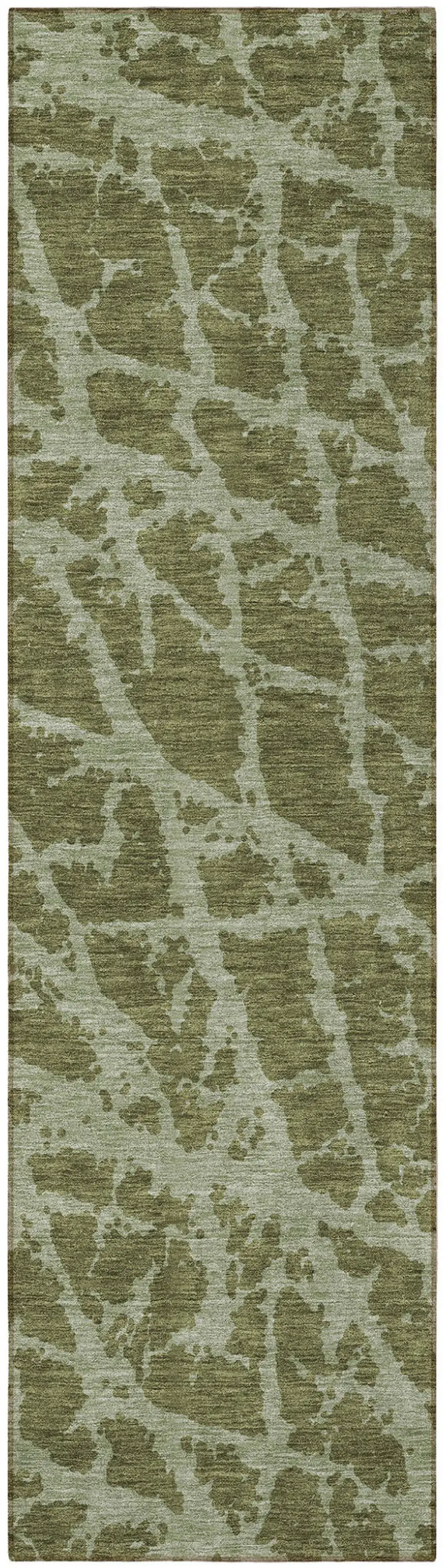 8' Runner Green Abstract Washable Non Skid Indoor Outdoor Runner Rug Photo 4