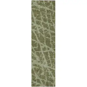 Photo of 8' Runner Green Abstract Washable Non Skid Indoor Outdoor Runner Rug