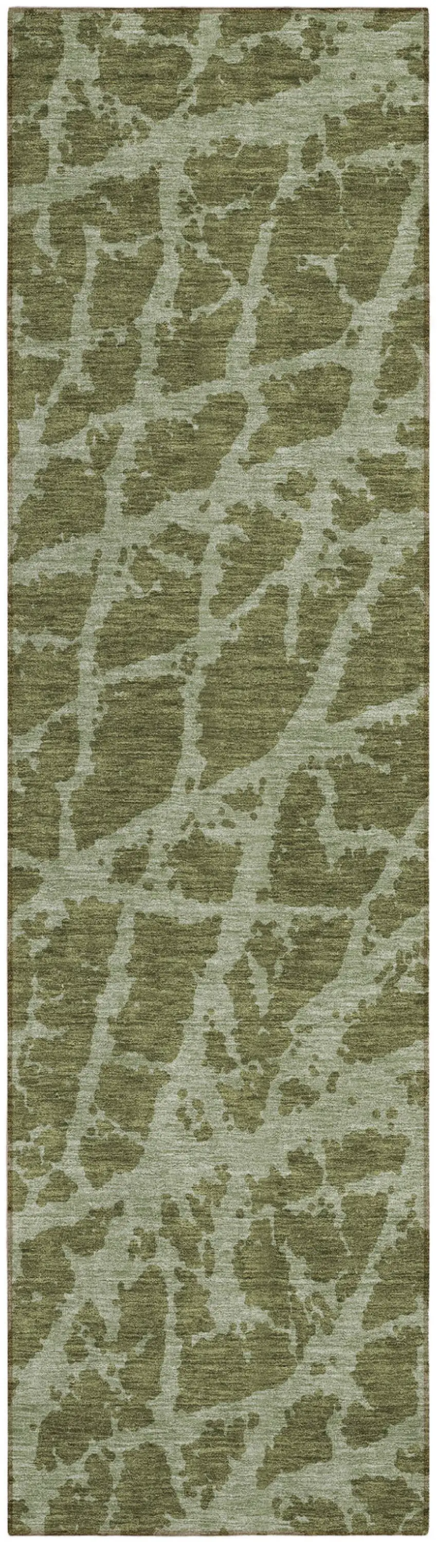 Green Abstract Washable Non Skid Indoor Outdoor Runner Rug Photo 2
