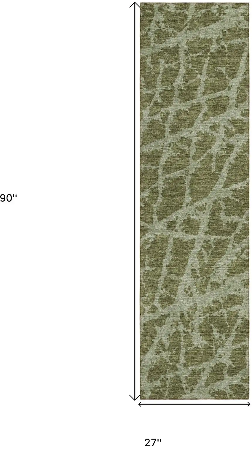Green Abstract Washable Non Skid Indoor Outdoor Runner Rug Photo 3