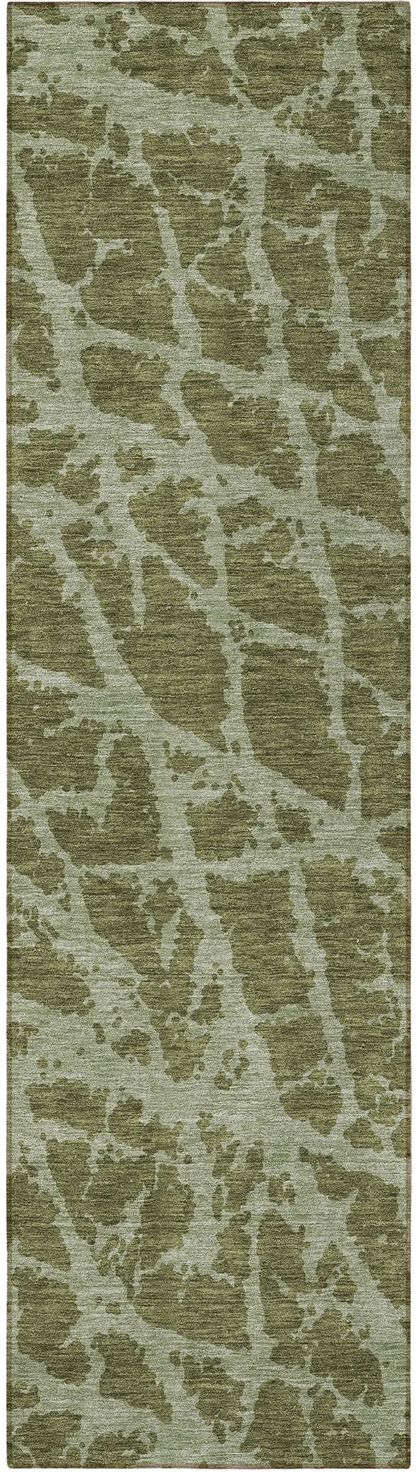 8' Runner Green Abstract Washable Non Skid Indoor Outdoor Runner Rug Photo 5