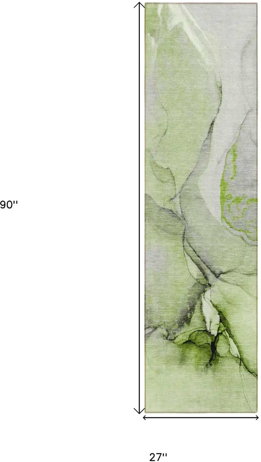 Green Abstract Washable Non Skid Indoor Outdoor Runner Rug Photo 3