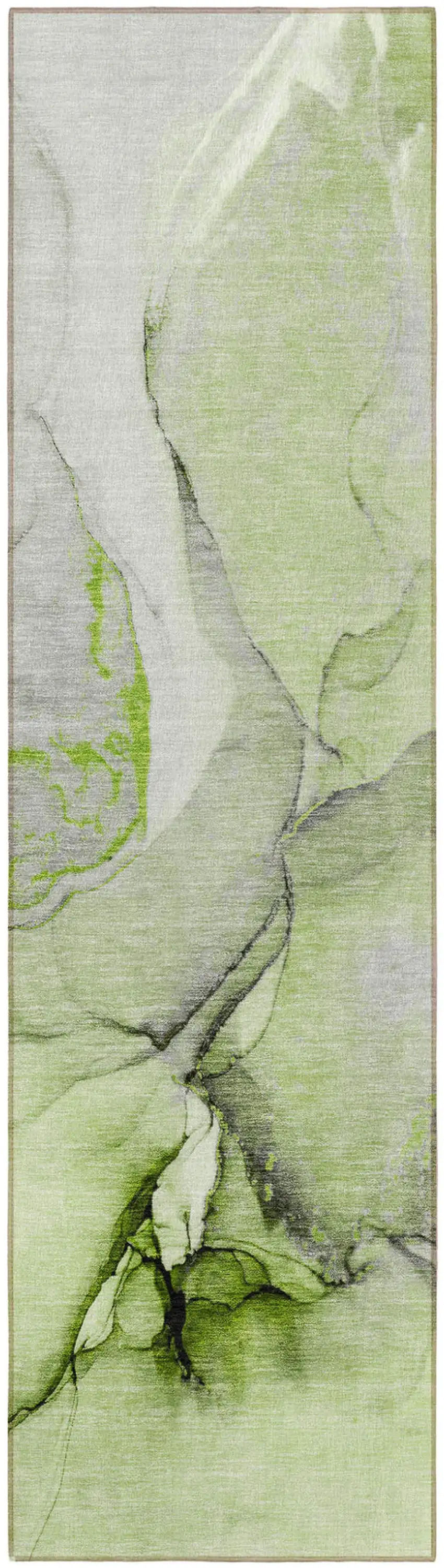 Green Abstract Washable Non Skid Indoor Outdoor Runner Rug Photo 5