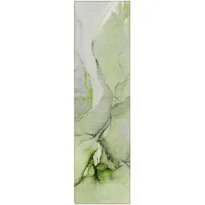 Photo of 8' Runner Green Abstract Washable Non Skid Indoor Outdoor Runner Rug