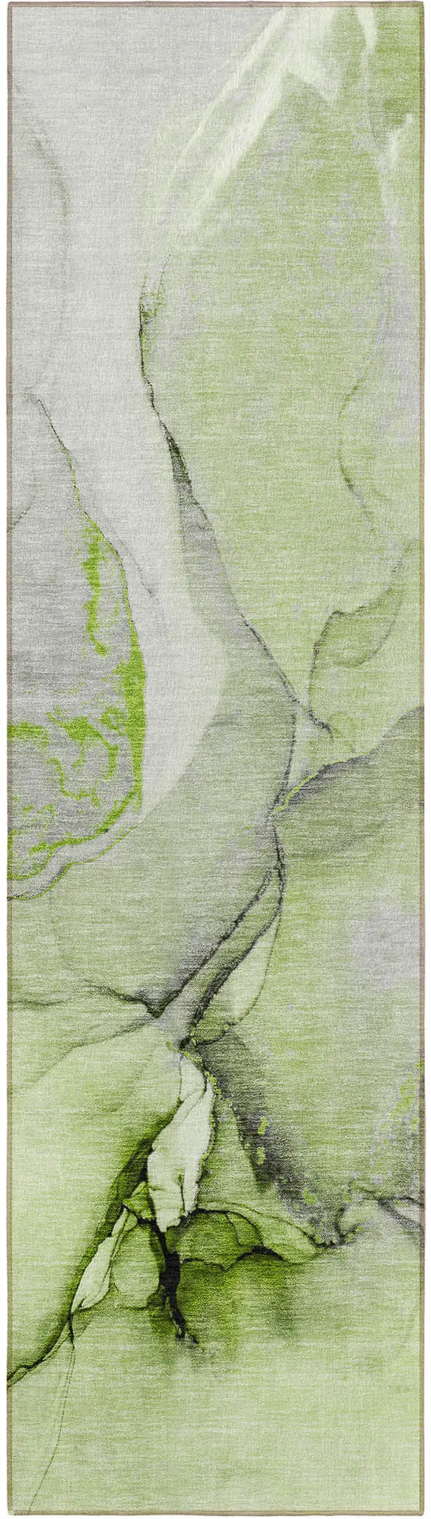 8' Runner Green Abstract Washable Non Skid Indoor Outdoor Runner Rug Photo 4