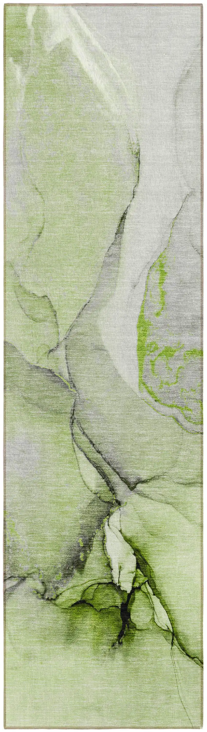 Green Abstract Washable Non Skid Indoor Outdoor Runner Rug Photo 2