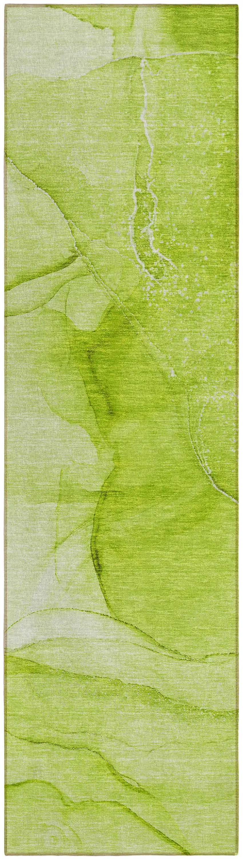 Green Abstract Washable Non Skid Indoor Outdoor Runner Rug Photo 2