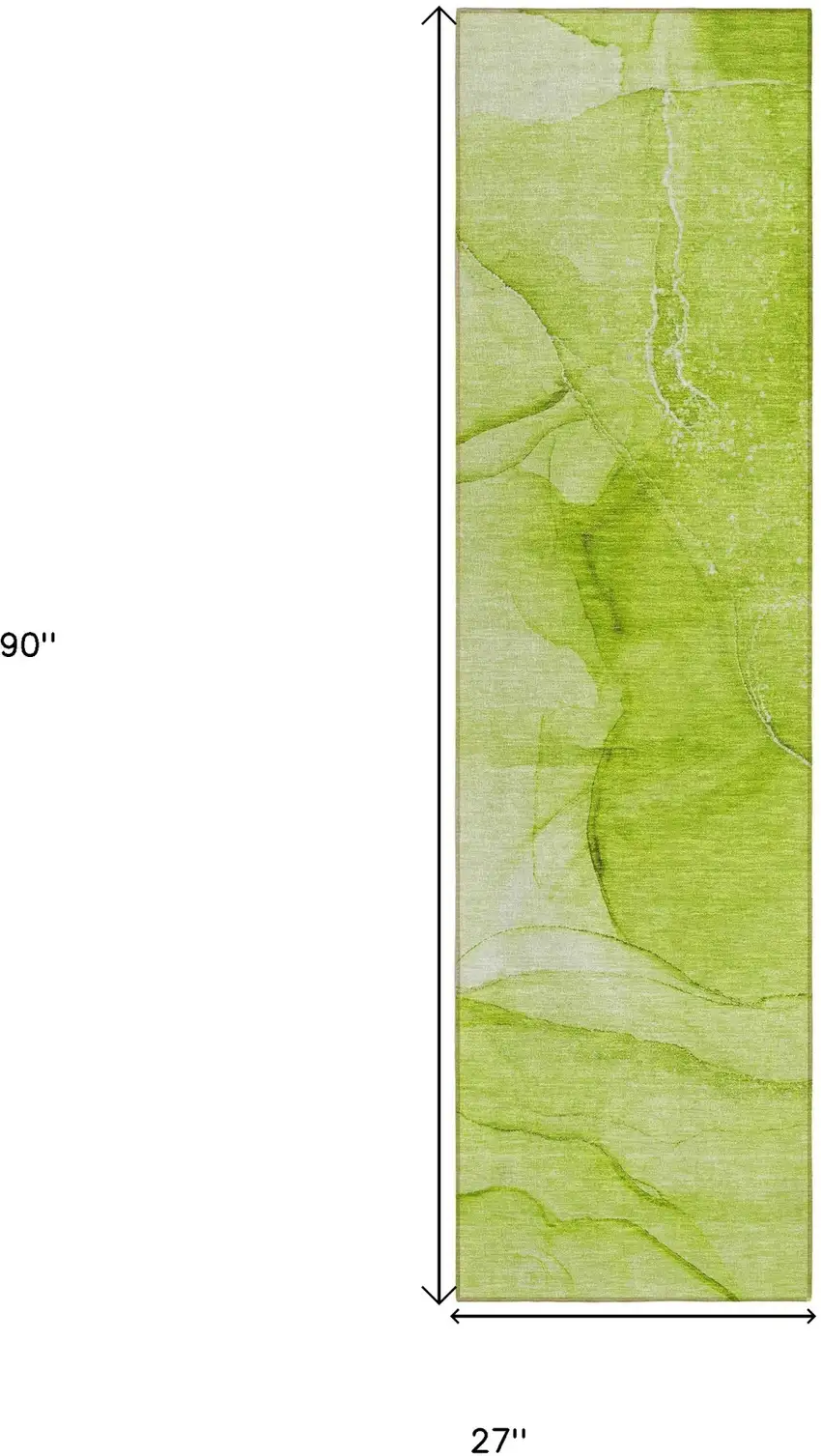 Green Abstract Washable Non Skid Indoor Outdoor Runner Rug Photo 3