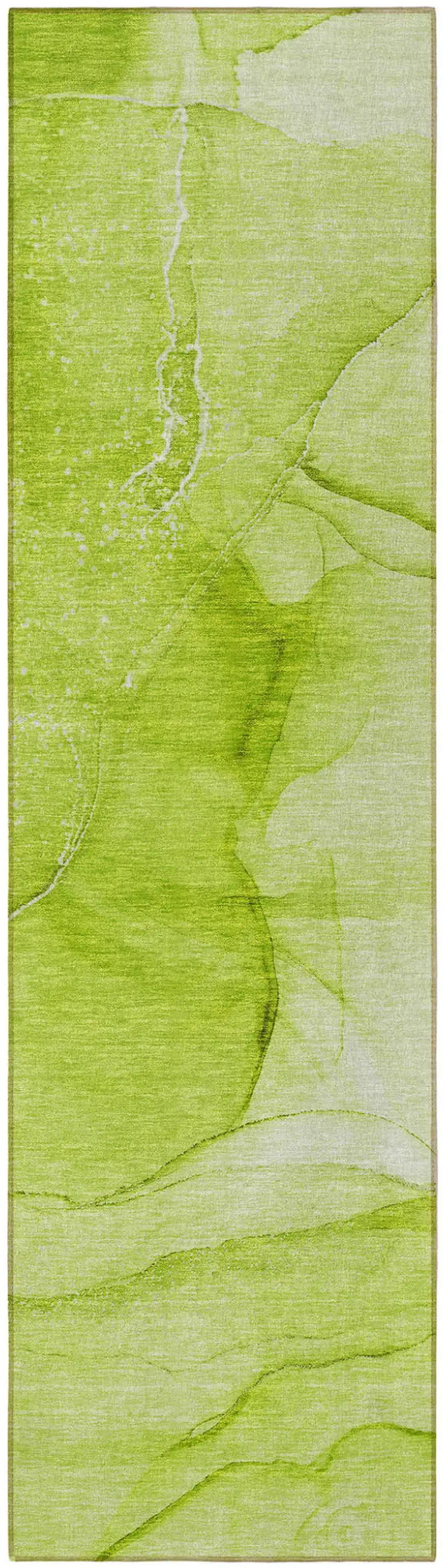 Green Abstract Washable Non Skid Indoor Outdoor Runner Rug Photo 5