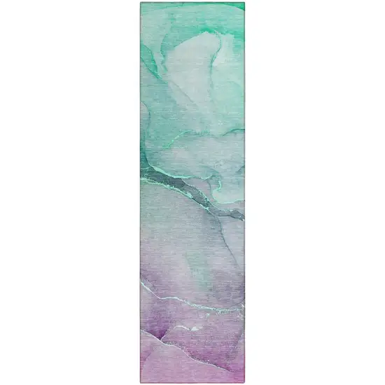 8' Runner Green Abstract Washable Non Skid Indoor Outdoor Runner Rug Photo 2