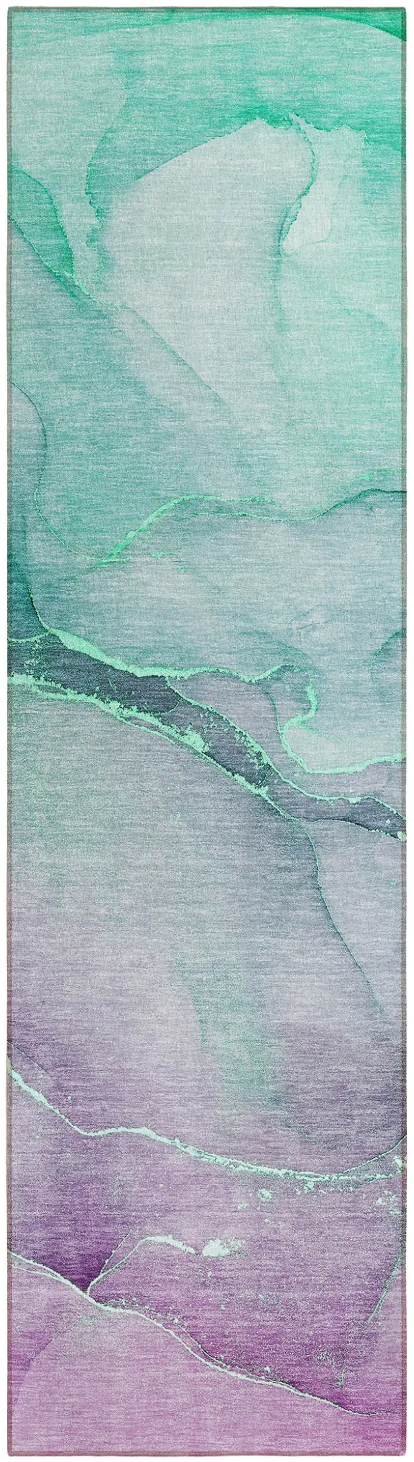 8' Runner Green Abstract Washable Non Skid Indoor Outdoor Runner Rug Photo 2
