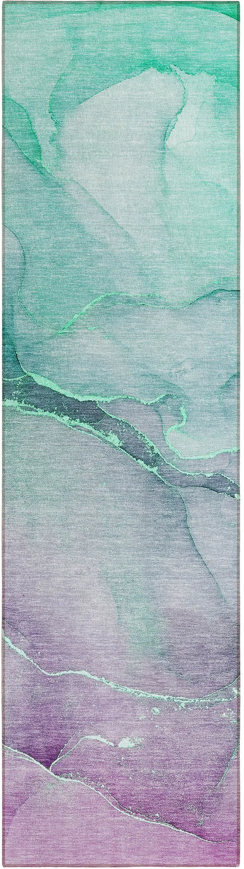 8' Runner Green Abstract Washable Non Skid Indoor Outdoor Runner Rug Photo 2