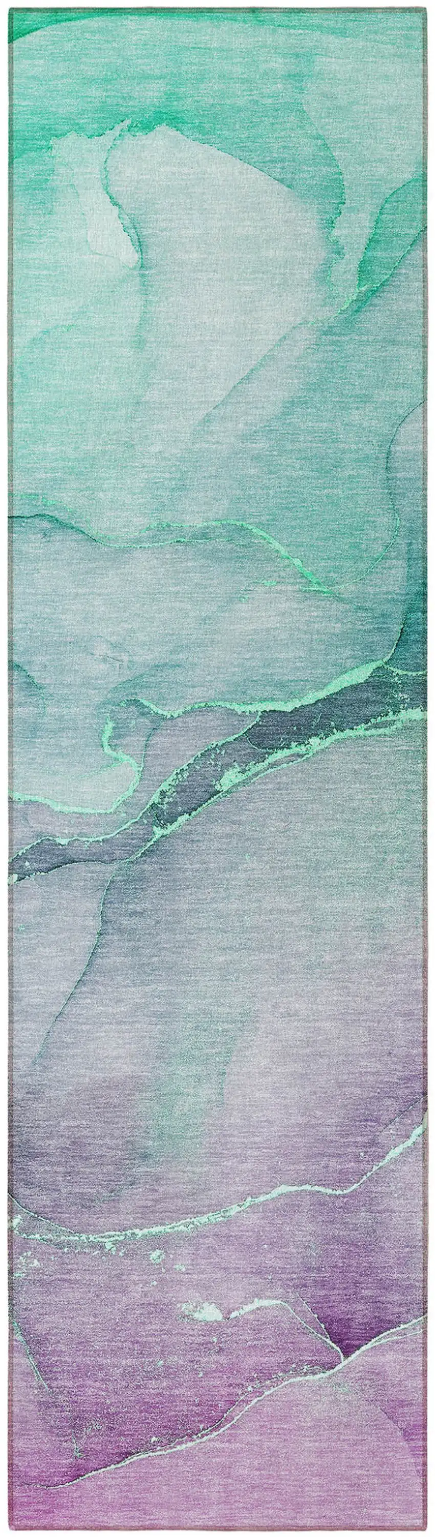 Green Abstract Washable Non Skid Indoor Outdoor Runner Rug Photo 4