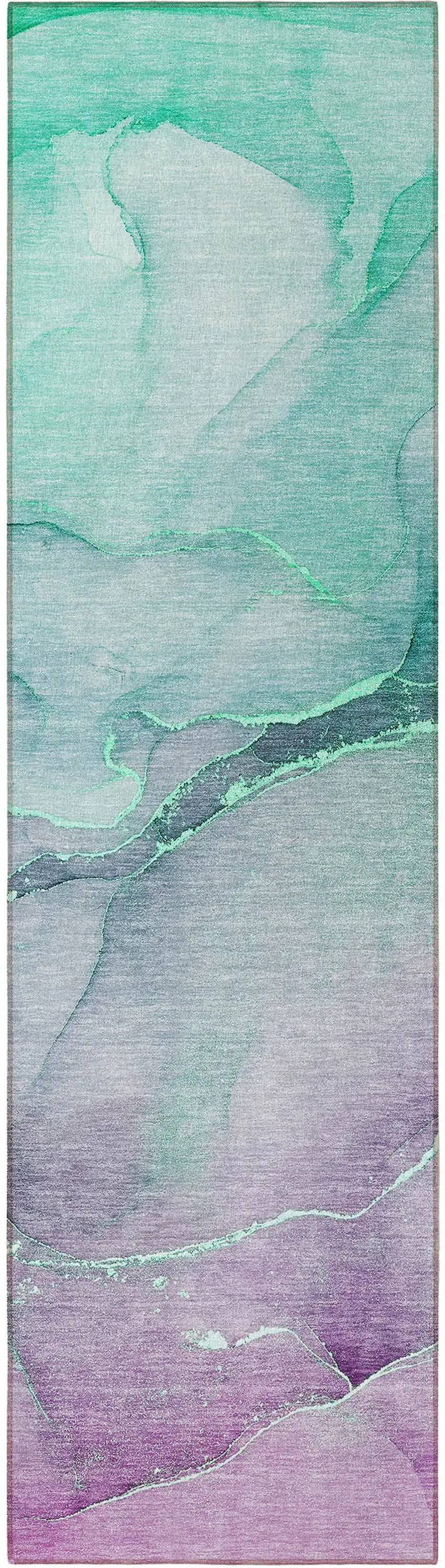 Green Abstract Washable Non Skid Indoor Outdoor Runner Rug Photo 4