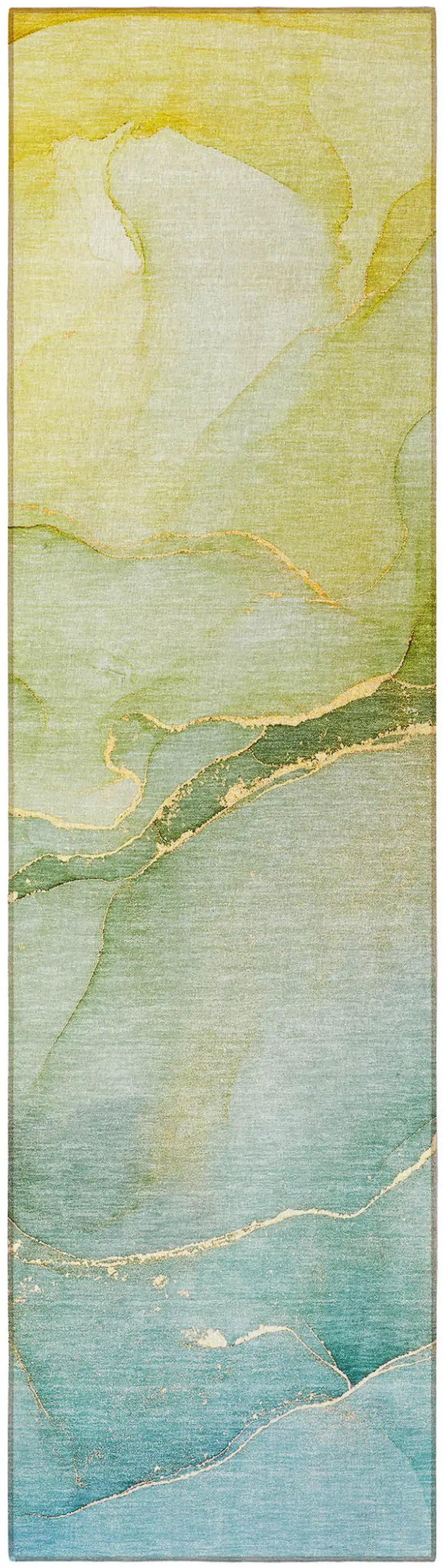 Green Abstract Washable Non Skid Indoor Outdoor Runner Rug Photo 4