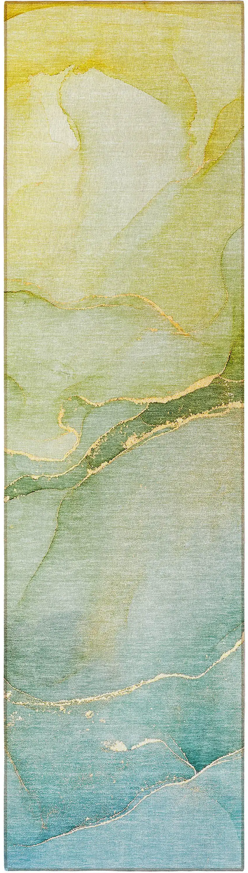 Green Abstract Washable Non Skid Indoor Outdoor Runner Rug Photo 4