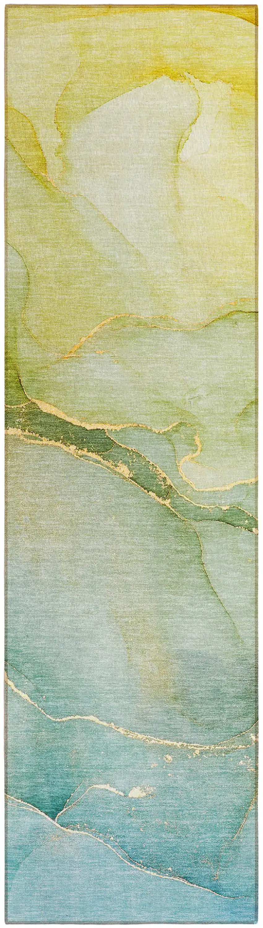 Green Abstract Washable Non Skid Indoor Outdoor Runner Rug Photo 2