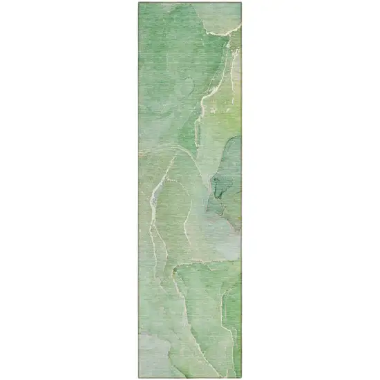 Green Abstract Washable Non Skid Indoor Outdoor Runner Rug Photo 2