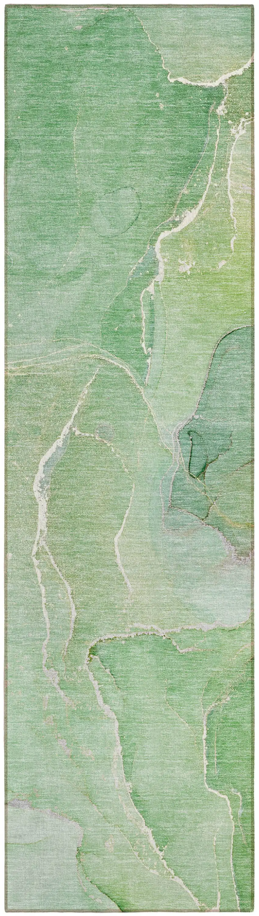 Green Abstract Washable Non Skid Indoor Outdoor Runner Rug Photo 2