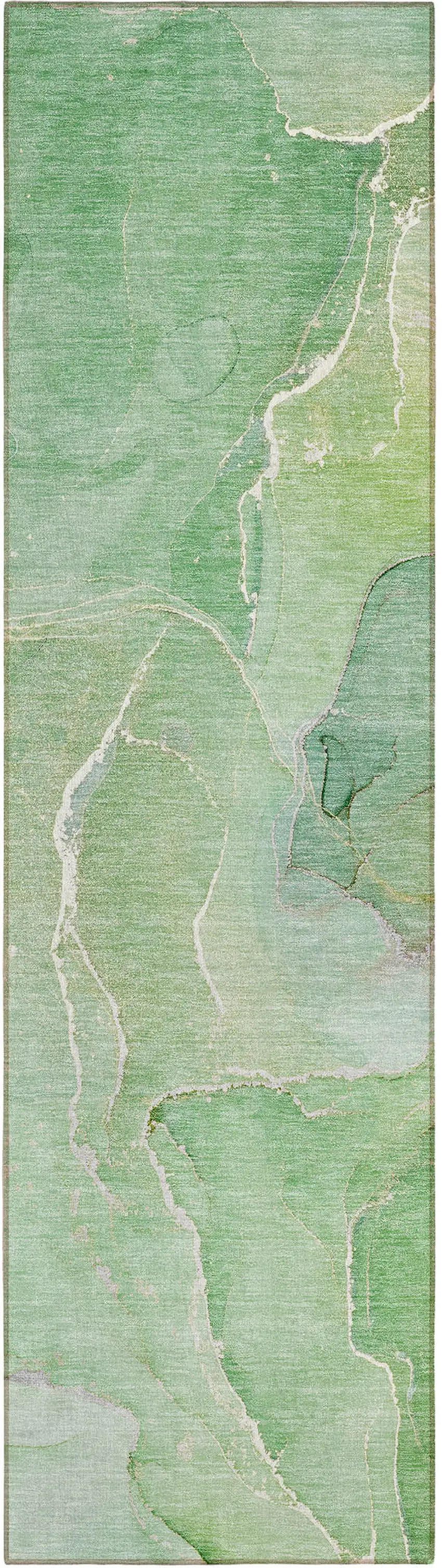 Green Abstract Washable Non Skid Indoor Outdoor Runner Rug Photo 2