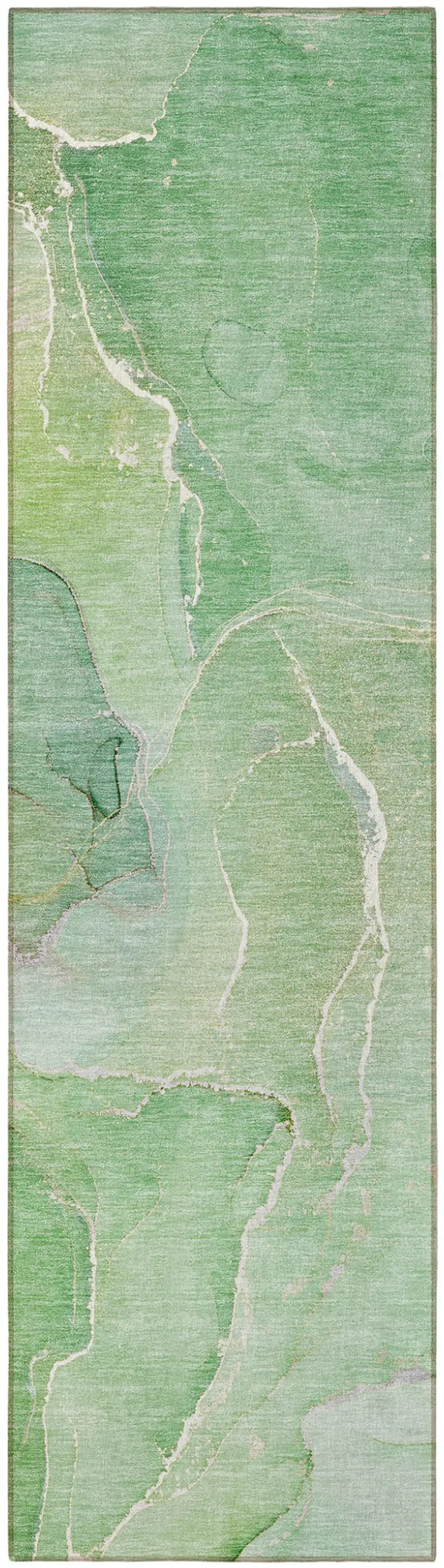Green Abstract Washable Non Skid Indoor Outdoor Runner Rug Photo 5