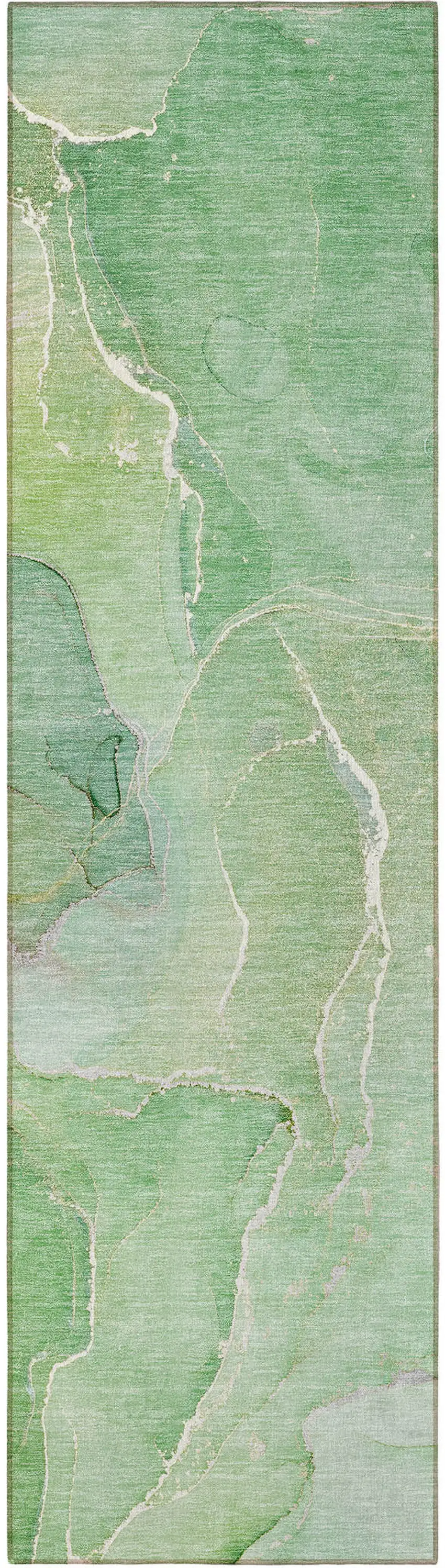 Green Abstract Washable Non Skid Indoor Outdoor Runner Rug Photo 5