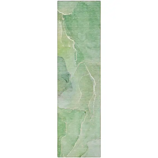 Green Abstract Washable Non Skid Indoor Outdoor Runner Rug Photo 4