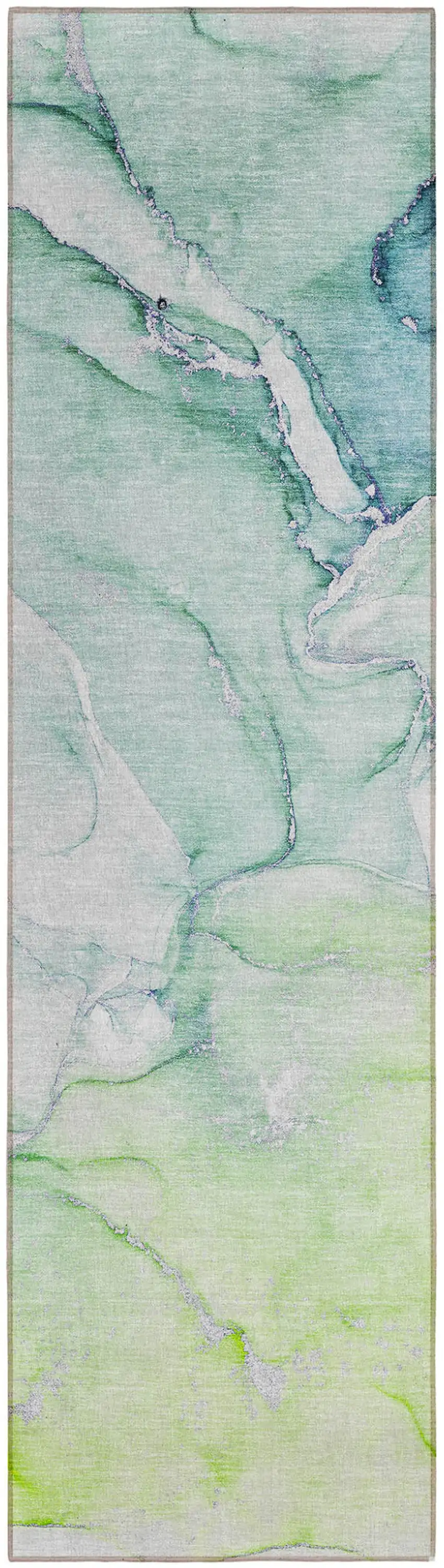 Green Abstract Washable Non Skid Indoor Outdoor Runner Rug Photo 2