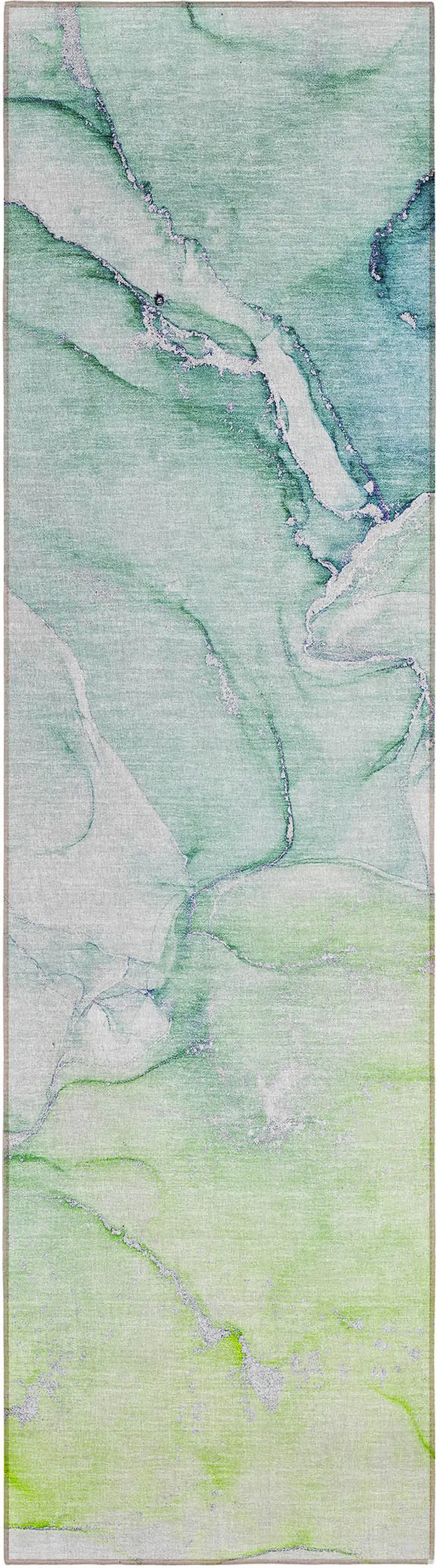 Green Abstract Washable Non Skid Indoor Outdoor Runner Rug Photo 2
