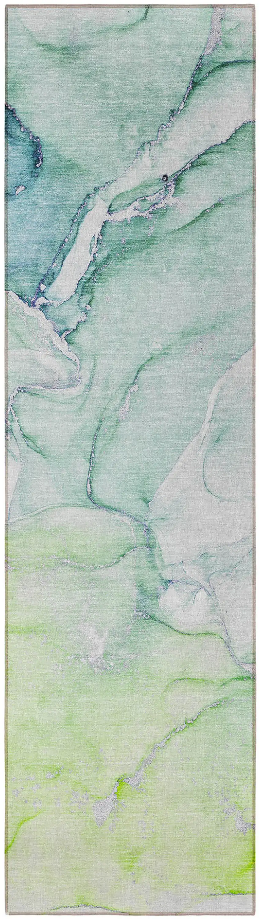 Green Abstract Washable Non Skid Indoor Outdoor Runner Rug Photo 5