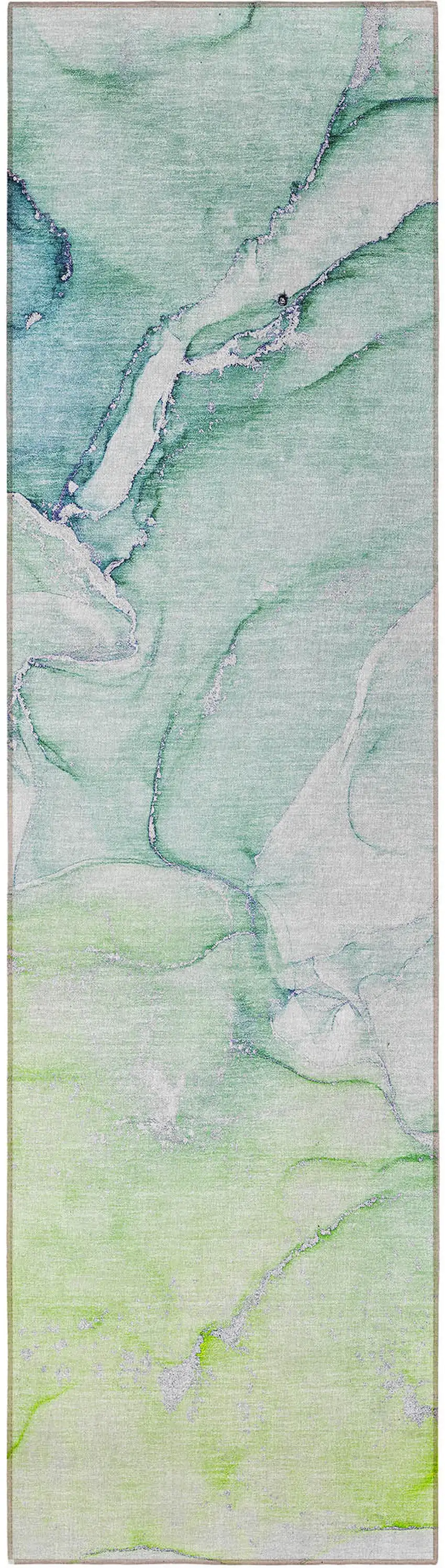 Green Abstract Washable Non Skid Indoor Outdoor Runner Rug Photo 5