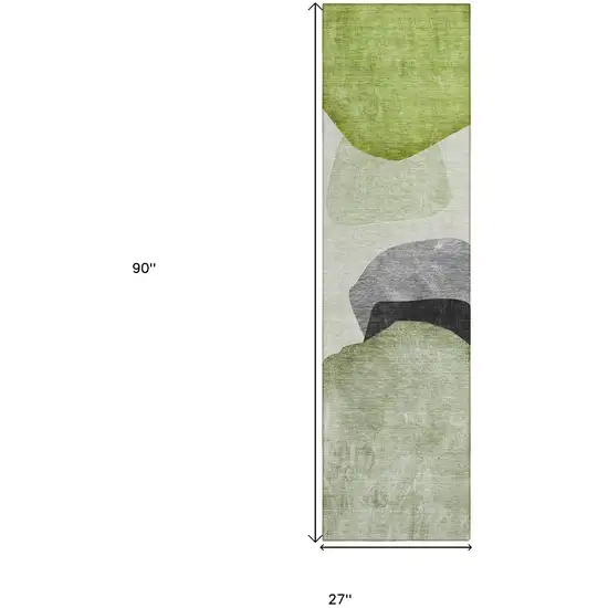 Green Black and Gray Abstract Washable Non Skid Indoor Outdoor Runner Rug Photo 3