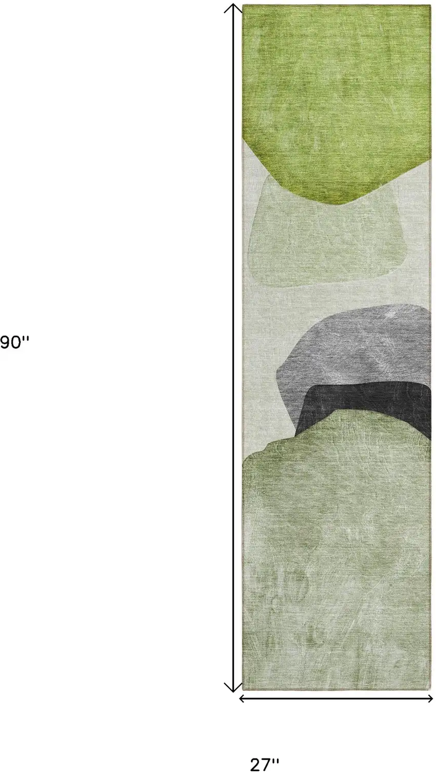 Green Black and Gray Abstract Washable Non Skid Indoor Outdoor Runner Rug Photo 3