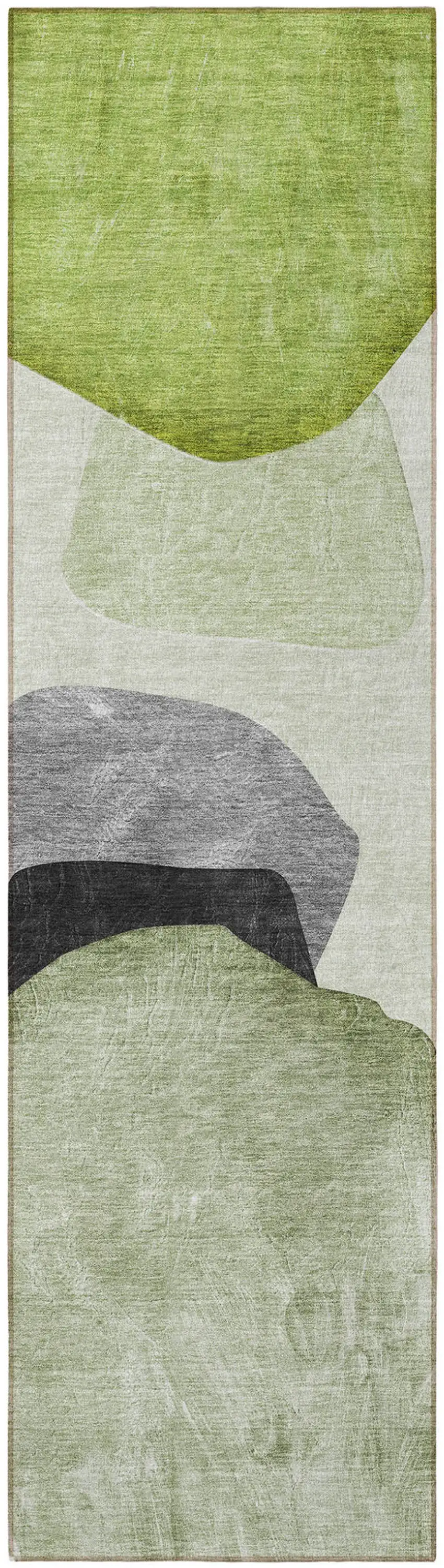Green Black and Gray Abstract Washable Non Skid Indoor Outdoor Runner Rug Photo 4