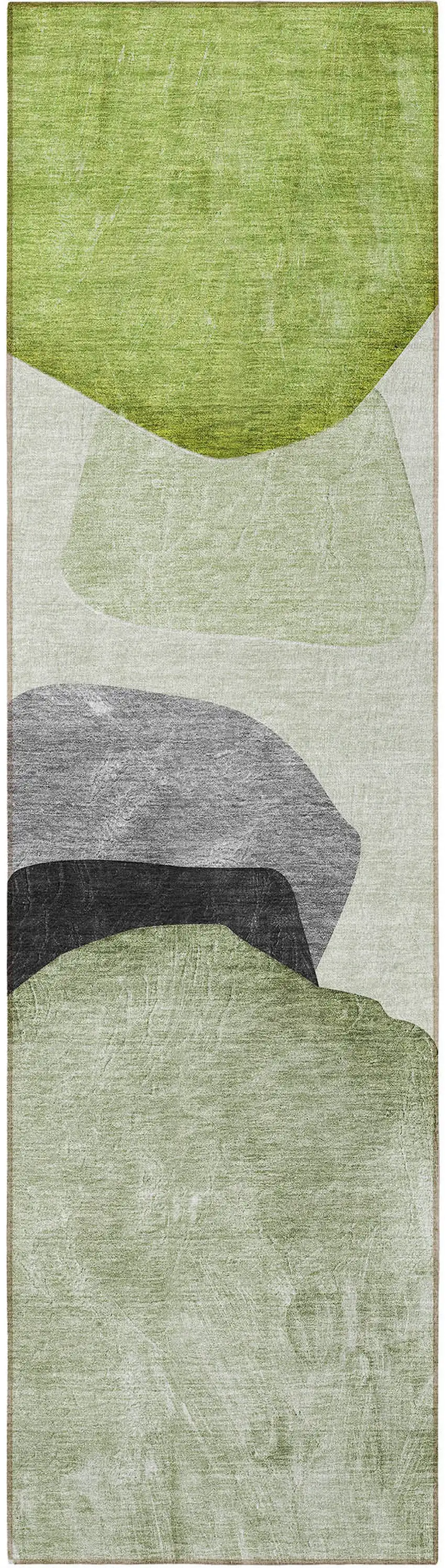 Green Black and Gray Abstract Washable Non Skid Indoor Outdoor Runner Rug Photo 4