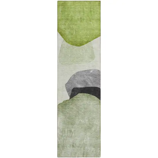 Green Black and Gray Abstract Washable Non Skid Indoor Outdoor Runner Rug Photo 2