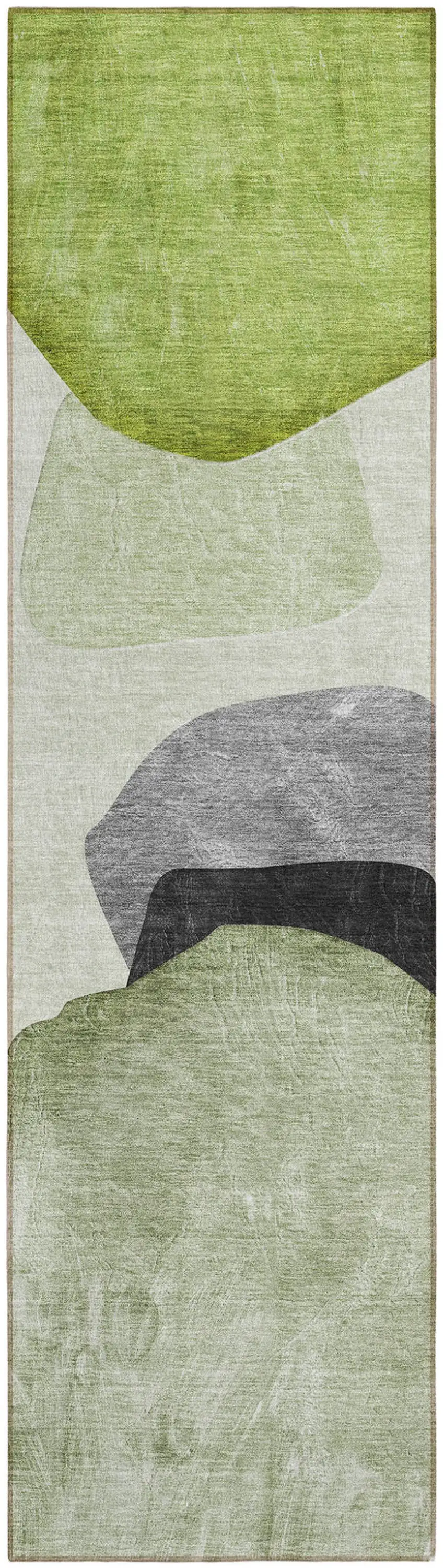 Green Black and Gray Abstract Washable Non Skid Indoor Outdoor Runner Rug Photo 2
