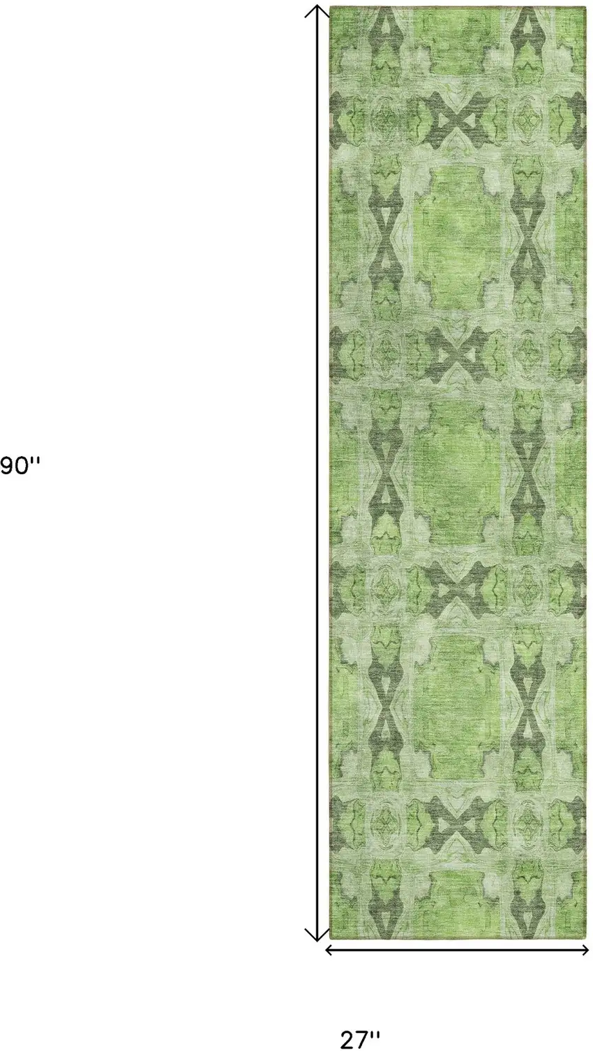 Green Floral Medallion Washable Non Skid Indoor Outdoor Runner Rug Photo 3
